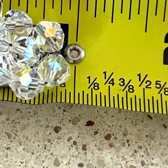 Vintage Aurora Borealis Beaded Clip-On Ear Climbers Elegant Bridal Prom Retro - Picture 8 of 9